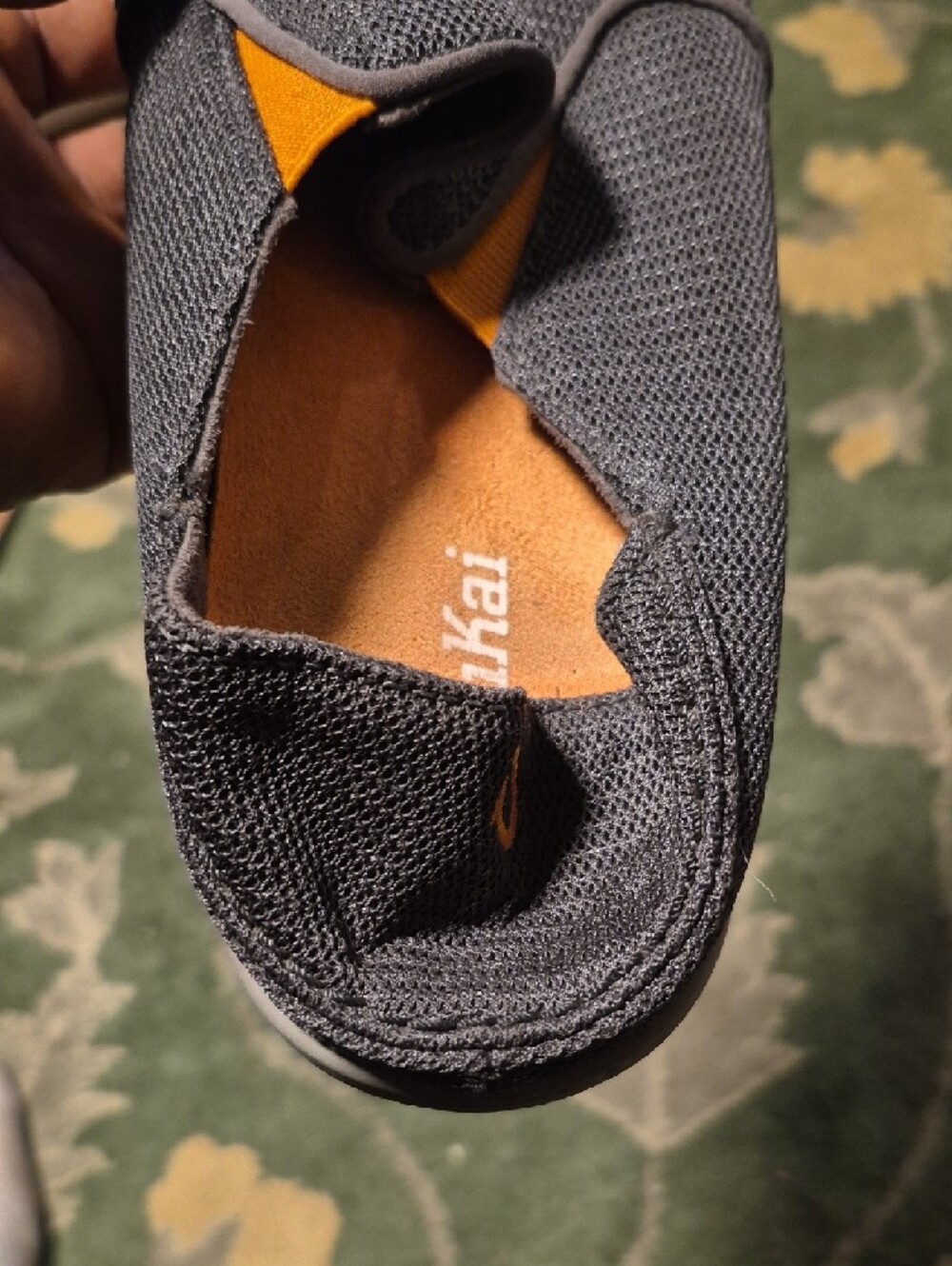 OluKai Men's Knit Slip-On Loafers in Charcoal with Orange Liner - Picture 10 of 10